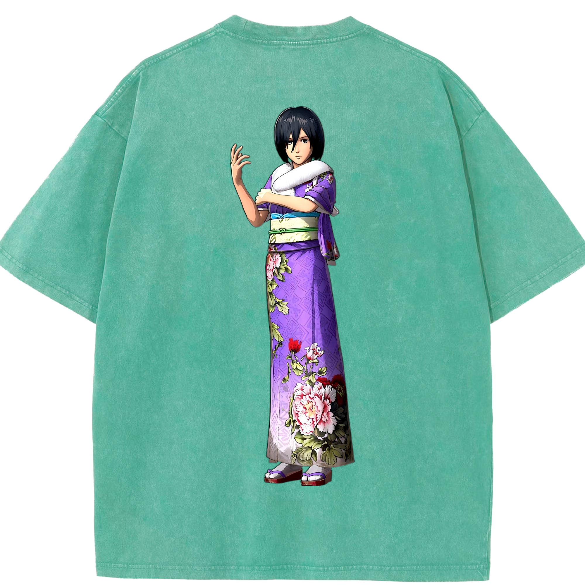 （画像用） 進撃の巨人 ミカサ·アッカーマン Attack on Titan Mikasa Ackerman 綿100% ヴィンテージ風 半袖Tシャツ（背面プリント）